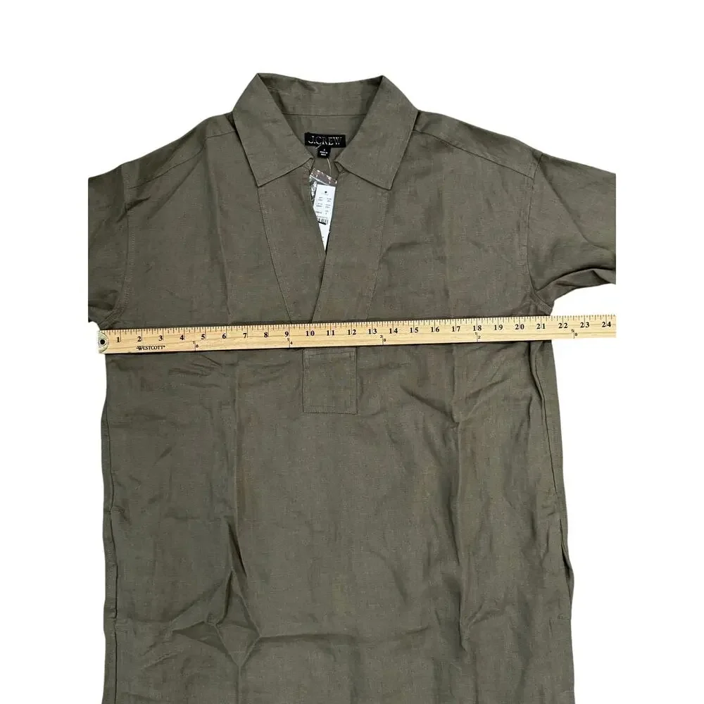 J.Crew Boho Casual V Neck Popover Mini Dress Linen Green S